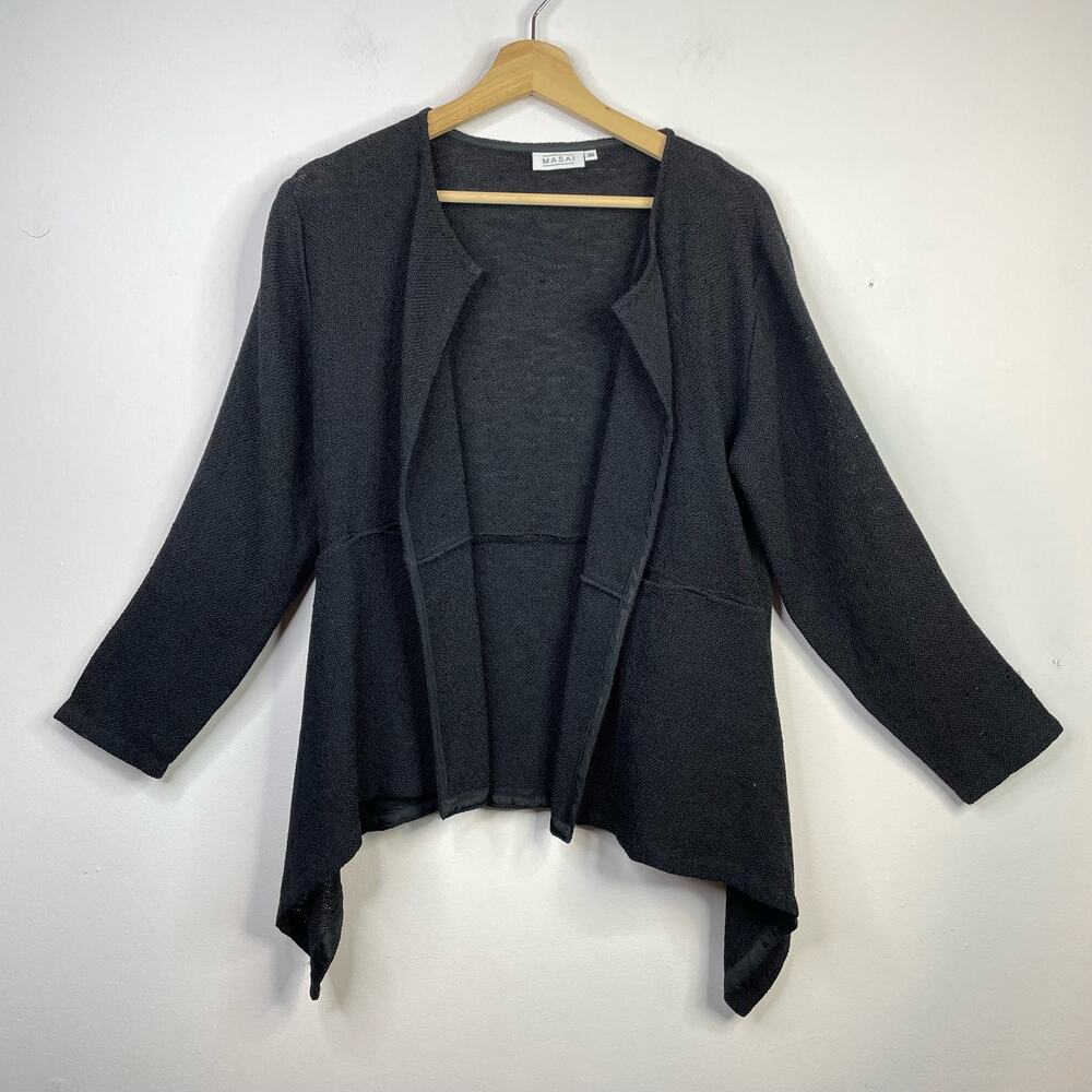 Masai Black Cotton Textured Asymmetrical Lagenlook Cardigan Sweater Jacket XS